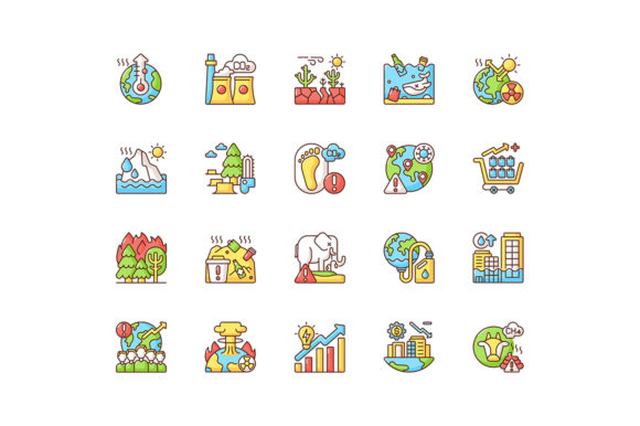 Global Warming RGB Color Icons Set: Visualizing Climate Action