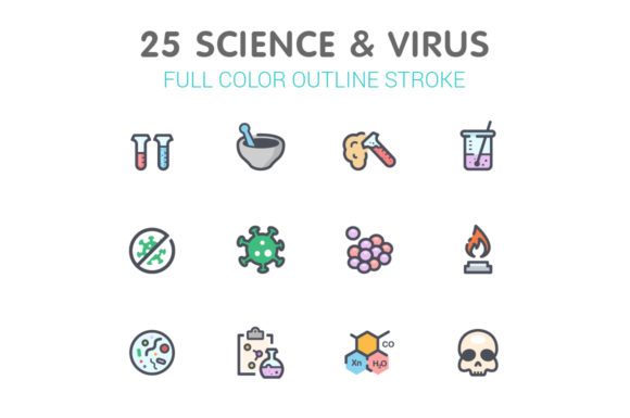 Science & Virus Line with Color: A Modern Icon Set for Digital Projects