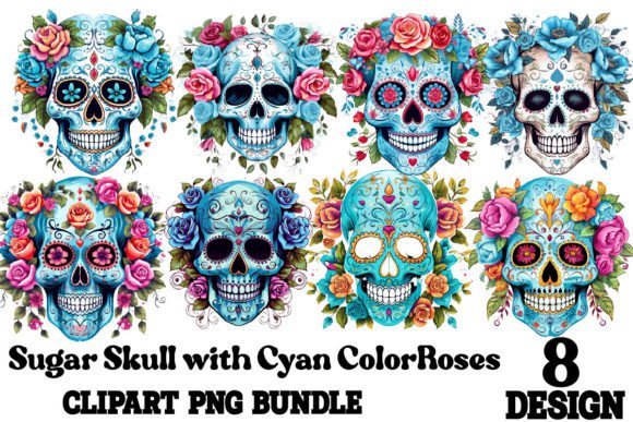 Sugar Skull with Cyan Color Roses: Bold Visuals for Modern Projects